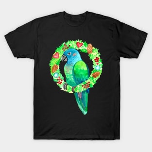 Blue Headed Pionus Parrot Wreath Watercolor T-Shirt